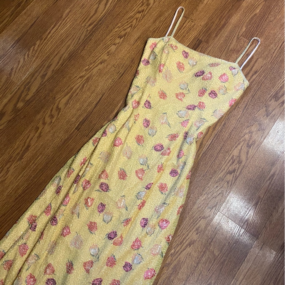 Vintage 90’s Y2K 100% Silk Dress Silk Slip Dress Backless Floral Prom Beaded - Picture 6 of 17